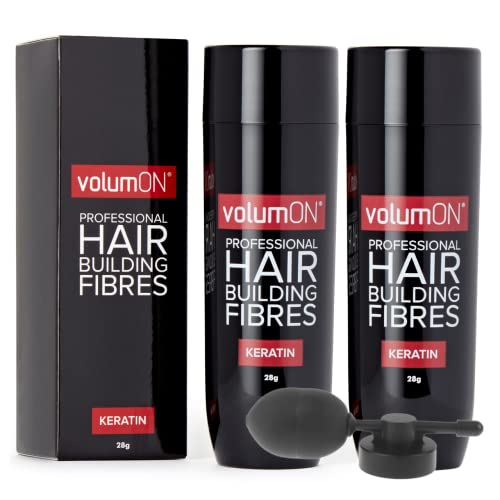 Haarfasernx2 VOLUMON Keratin-Haaraufbaufasern für dünner werdendes Haar – kaschiert sofort dünner werdende Bereiche für volleres dickeres Haar – für Männer und Frauen 28 gx2 + Applikator (Dunkelbraun)