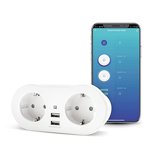 Garza ® Smarthome Intelligente Steckdose mit 2 Steckdosen und 2 USB, kompatibel mit Amazon Alexa und Google Home