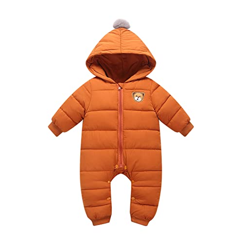 Minizone Baby Schneeanzüge Winter Overalls mit Kapuze Strampler Langarm Jumpsuit Baumwolle Zippers Outfits 3-6 Monate, Braun