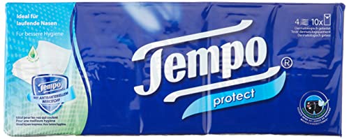 Tempo protect Taschentücher - Megapack - 18 Packungen mit je 10 Päckchen x 9 Tüchern - Papiertaschentücher mit antibakteriellem Wirkstoff, waschmaschinenfest