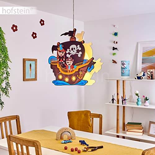 Hängeleuchte Ayer, bunte Hängelampe mit Piraten-Motiv aus Holz/Metall für das Kinderzimmer, 2 x E27 max. 28 Watt, Pendellampe Piratenschiff, Höhe max. 107 cm