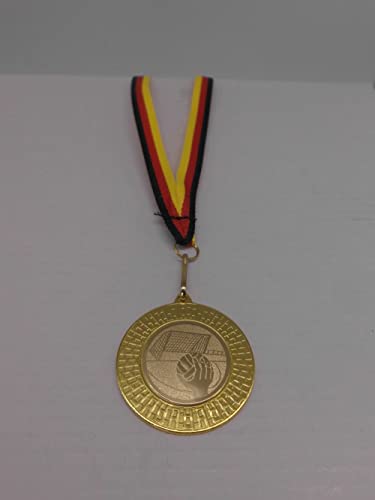 Fanshop Lünen Handball 20 Stück Medaillen aus Stahl 40mm / Gold - inkl. Medaillen Band - mit Emblem, 25mm - Gold - Turnier - (9285)