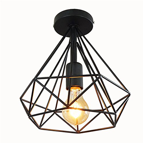 iDEGU Deckenleuchte Industrie Deckenlampe Diamant-form Lampenschirm Retro Lampe für schlafzimmer wohnzimmer flur, 25 cm, schwarz