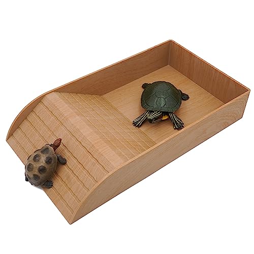 Svauoumu Reptilien Futterschale, Schildkröte Badewanne mit Stufen Futternapf Klettertier-Sonnenterrasse, geeignet für Echsen Amphibien (Holzmaserung)