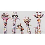 Wandbild auf Leinwand Neugierige Giraffen Familie Leinwand Druck Poster Kinder Krankenschwester Zimmer Wandkunst Dekor Giraffe trägt Brille Lustige Bilder 40x80cm / 15.7"x31.5 Innerer Rahmen