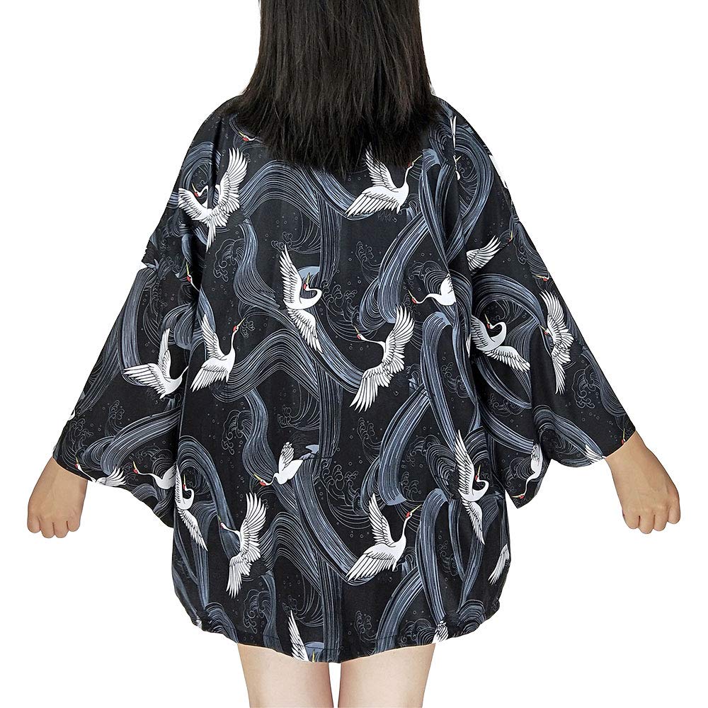 G-LIKE Japanische Kimonos Damen Kleiung - Traditionell Haori Kostüm Robe Tokio Harajuku Drachen Muster Antik Jacke Nachthemd Bademantel Nachtwäsche (Crane)