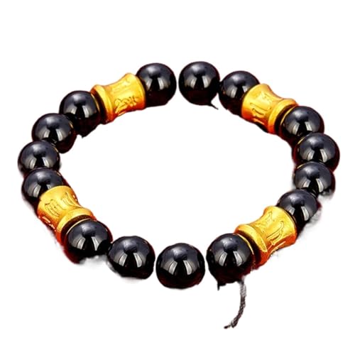 ECOLFE Armband, Geschenke für ihn, Piyao Eimer-Perlen-Armband, Feng Shui, Reichtum, sechs Worte, natürlicher schwarzer Obsidian-Edelstein, Energie-Armband, C (Color : A)