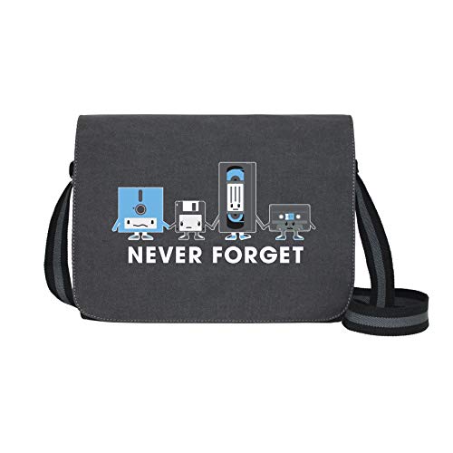 Never Forget - Umhängetasche Messenger Bag für Geeks und Nerds mit 5 Fächern - 15.6 Zoll, Schwarz Anthrazit