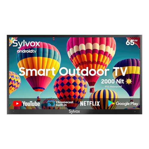 SYLVOX 65" Outdoor TV 4K HDR Smart TV Sprachfernbedienung 2000nits Dolby Audio IP55 Wasserdicht Chromecast HBBTV, DVB-T2/S2/C, DTV/ATV, 10bit 1.07Billion 178°Ansichtswinkel Pool Pro Series 2023