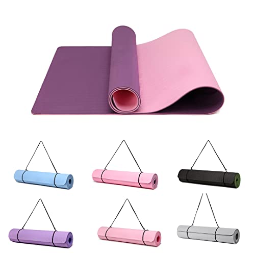 Good Nite Yogamatte, 10 mm, extra dick, rutschfest, Trainingsmatten für Sport, Pilates, Gymnastikmatten, Boden-, Gymnastikmatte, Widerstandsmatte mit Tragegurt, 183 x 61 x 1 cm (lila/rosa)