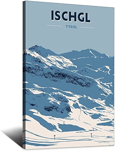 RuiChuangKeJi Wunderschönes Bild 50 x 70 cm Rahmenlos Tirol Ischgl Retro Reiseposter Berggipfel Skianlage Leinwand Wandkunst Gemälde Poster Home Decor Artwork