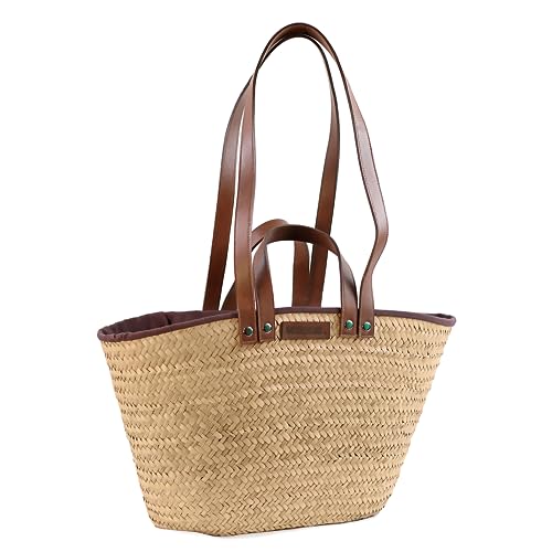 NATUREHOME Palmblatt-Tasche mit Kordelverschluss und edler, dunkler Stoffausstattung, strapazierfähige Shopping-Bag for Everyday