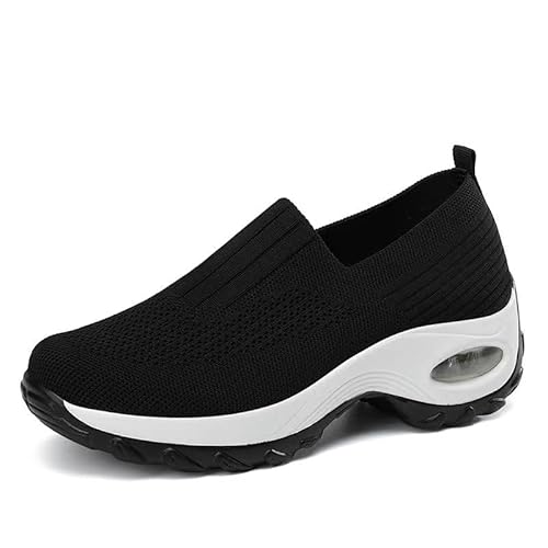 Damen-Sneaker Luftkissen-Laufschuhe Für Frauen Fitnessstudio Jogging-Schuhe Sportschuhe Für Draußen, Bequeme, Leichte Mesh-Sportschuhe-Black||36EU