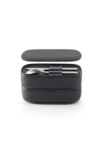 Lékué Hermetische Lunchbox für Lebensmittel mit Besteck, Polypropylen, schwarz, Standard