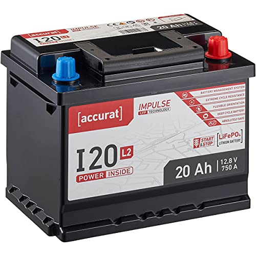 Accurat Impuls I20 L2 Lithium Autobatterie - 12V, 20Ah, 750A, zyklenfest, mehr Startleistung, LFP Technologie - Starterbatterie, LiFePO4 Batterie, Akku für Start-Stop & Hybrid Fahrzeuge