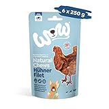 WOW Kausnacks I 100% Hühnerfilet getrocknet I Single-Protein Kauartikel für Hunde I Nahrungsergänzung I Zahnpflege (6X 250g)