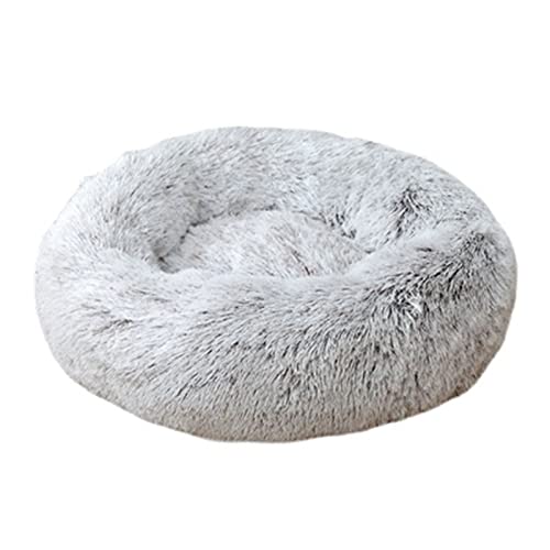 Beruhigendes Katzen- und Hundebett, flauschig, Plüsch, rund, warm, Donut-Design, mit rutschfester Unterseite, verbesserter Schlaf, Haustierhöhle, waschbar (100 cm, JB Khaki)