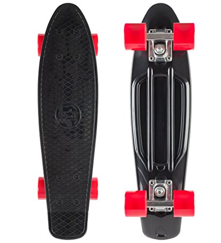 BIKESTAR Vintage Retro Cruiser Skateboard 60mm für Kinder und Erwachsene auch Anfänger ab ca. 6-8 Jahre | Schwarz & Rot