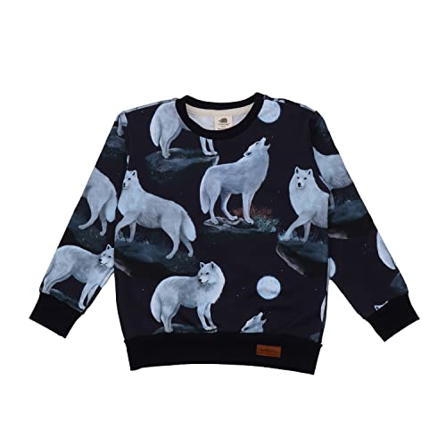 Walkiddy Pullover-Sweatshirt aus Baumwolle (Bio) 98 Singing Wolfs Dunkel Blau - Nachhaltig, ökologisch und fair in Europa produziert - Zertifizierte GOTS Bio Baby- und Kinderkleidung