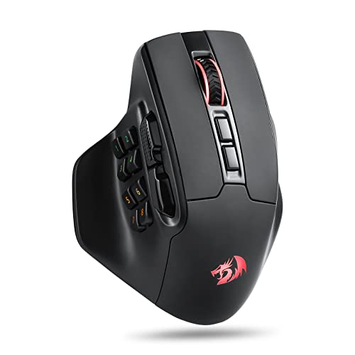Redragon M811 PRO Wireless MMO Gaming Maus, 15 programmierbare Tasten RGB Gamer Maus mit ergonomischem Griff, 10 seitliche Makro-Tasten, Software unterstützt DIY Keybinds & Hintergrundbeleuchtung