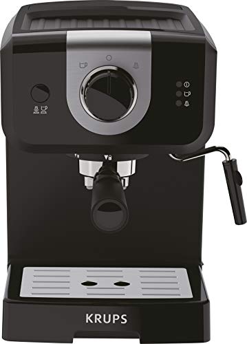Krups Opio XP320810 Kaffeemaschine, 15 Bar Druck, Tassenwärmer und Milchaufschäumer, Drehregler, schwarz/silber