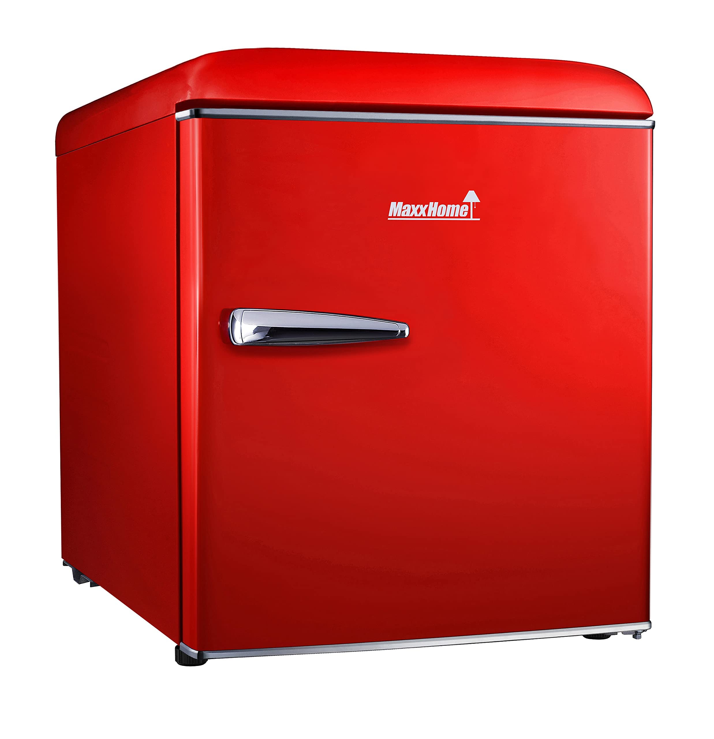 MaxxHome Mini-Schlafzimmerkühlschrank, 48 l, 230 V, Tischkühlschrank mit einer Tür, geeignet für zu Hause, im Büro und für andere Hausanwendungen – (Farbe rot)