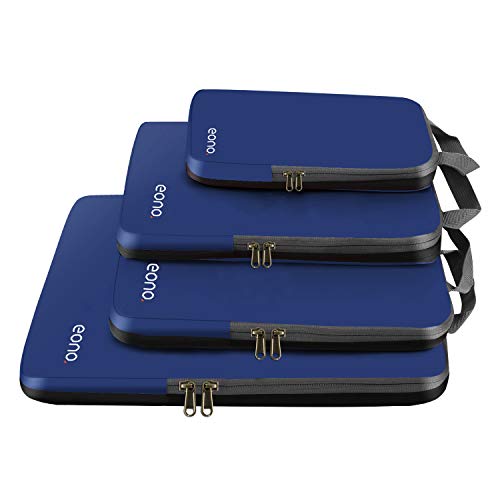 Eono by Amazon - Komprimierbaren Packwürfeln zur Organisation Ihres Reisegepäcks, Compression Packing Cube, Packtaschen Set & Gepäck Organizer für Rucksack & Koffer, Navy, 4-teilig