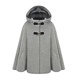 Damen Faux Wollmantel Poncho Winter Cape Peacoat mit Kapuze Mäntel Jacke XL Grau