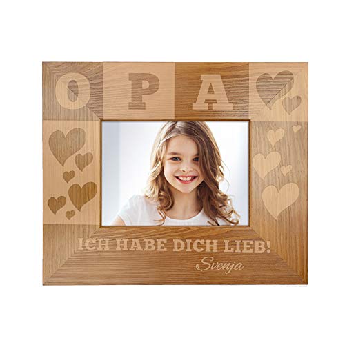 Casa Vivente Bilderrahmen mit Gravur - Für Opa - Personalisiert mit Namen - Rahmen aus Holz - Geschenkideen für Männer zum Geburtstag - Vatertagsgeschenk