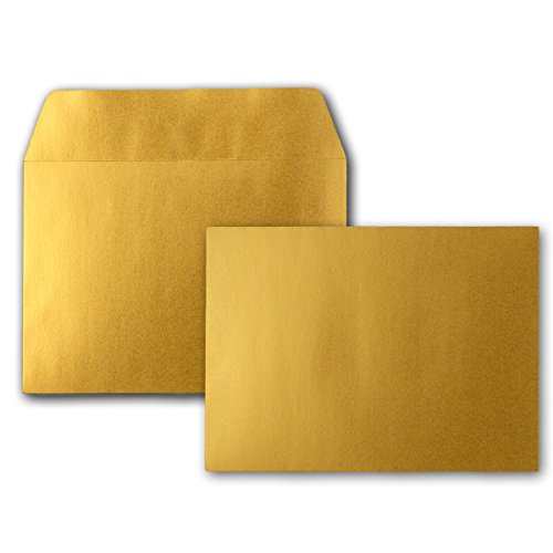 500x Gold-Metallic Brief-Umschläge DIN C6 Format 114 x 162 mm - Haftklebung - Kuverts ohne Fenster - Weihnachten, Grußkarten & Einladungen