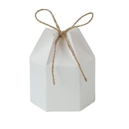 Geschenkbox, Verpackung, Hochzeitsbevorzugungsschachteln aus Papier, Süßigkeiten-Box, sechseckige Geschenkbox for Brautparty, Babyparty, Verlobungsfeier, 50 Stück (Color : White)