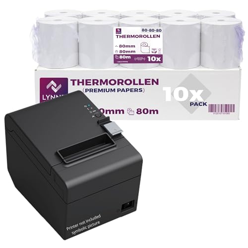 Thermorollen 80mm x 80m x 12mm - Kassenrollen - Bonrollen für Registrierkasse mit Bondrucker - Thermopapier – BPA Frei (10 Rollen)