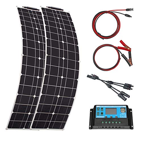 100W Watt 12V Flexibles Solarmodul Kit 2 stücke 50W Monokristallines Solarpanel Wasserdichtes Solarladegerät mit 10A Solar laderegler für Wohnmobile, Boote, Häuser und unebene Oberflächen (100 Watt)