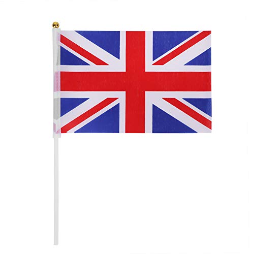 100 Stück Union Jack Handflaggen Britische UK Hand wehende Flagge Kleine Großbritannien England Flagge Großbritannien Nationalflagge mit Fahnenmast für Party Feier Sportveranstaltungen Dekorationen 14