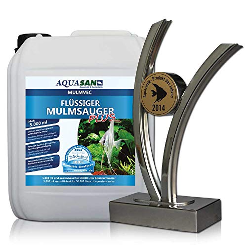 AQUASAN Aquarium Mulmvec Flüssiger Mulmsauger (GRATIS Lieferung in DE - Keine Mulmglocke + mechanisches Absaugen von Mulm, Schlamm im Aquarium mehr nötig, reduziert Aquariumgeruch), Inhalt:5 Liter