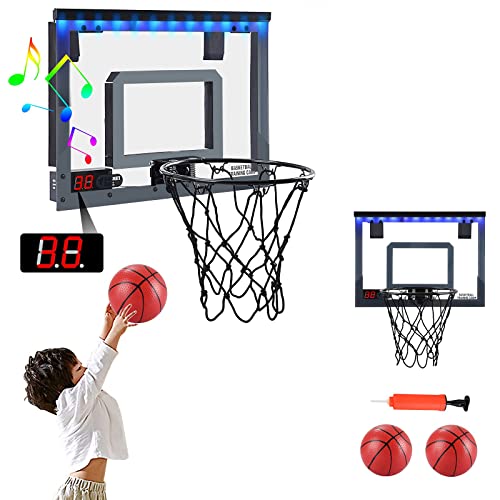 PELLOR Mini Basketballkorb für Room Mini Basketball Set mit elektronischer Bewertungsfunktion und Sound, 2hängendes Basketballbrett mit 2 Bällen und Pumpe, Indoor Outdoor Wurfspiele für Kinder