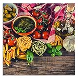 ARTland Spritzschutz Küche aus Alu für Herd Spüle 60x60 cm (BxH) Küchenrückwand mit Motiv Essen Lebensmittel Italien Pasta Gemüse Tomaten Mediterran S7SL