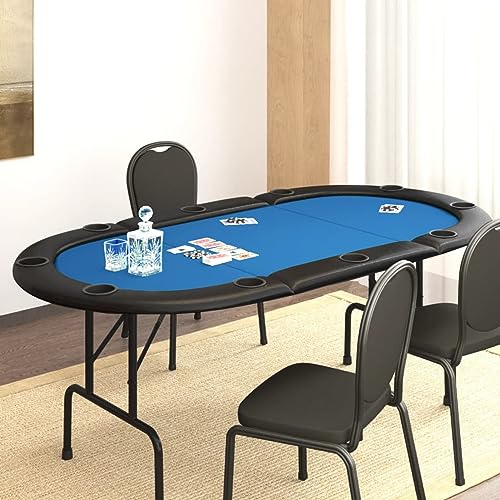 TANZEM Pokertisch Klappbar 10 Spieler Blau 206x106x75 cm, Poker Table, Spieltisch, Blackjack, Poker Tisch, Roulette Tisch, Deko Casino Poker