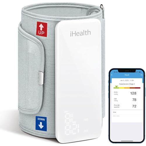 iHealth Neo Vernetztes Oberarm-Blutdruckmessgerät (BP5S) mit Display und einer einstellbaren Manschette für normale bis große Erwachsenenarme, Bluetooth-kompatibel mit Apple- und Android-Geräten