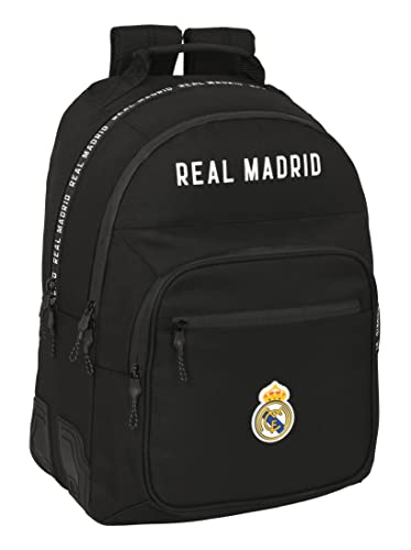 safta Real Madrid Corporativa Kinder-Schulrucksack, ideal für Kinder jeden Alters, bequem und vielseitig, Qualität und Strapazierfähigkeit, 32 x 15 x 42 cm, Schwarz, Schwarz , Estándar, Casual