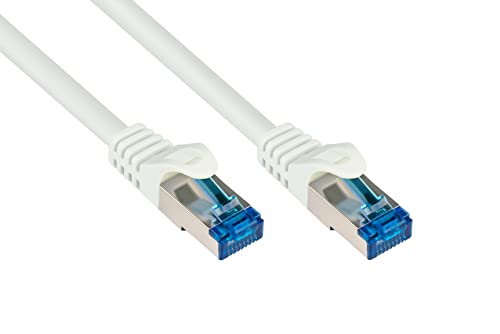 Good Connections Cat.6A Ethernet LAN Patchkabel mit Rastnasenschutz RNS, S/FTP, PiMF, halogenfrei, 500MHz, OFC, 10-Gigabit-fähig (10/100/1000/10000-Base-T Ethernet Netzwerke) - z.B. für Patchpanel, Switch, Router, Modem - weiß, 40m