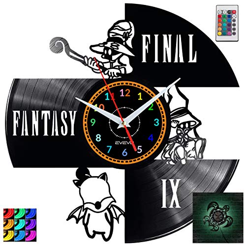 EVEVO Final Fantasy Wanduhr RGB LED Pilot Wanduhr Vinyl Schallplatte Retro-Uhr Handgefertigt Vintage-Geschenk Style Raum Home Dekorationen Tolles Geschenk Uhr