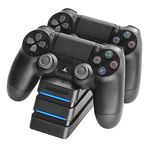 snakebyte PS4 TWIN:CHARGE 4 – schwarz – Ladestation für PlayStation 4/ PS4 Slim / PS4 Pro Dualshock 4 Controller, Docking Station für 2 Gamepads inkl. MICRO USB Kabel, LED-Ladezustandanzeige