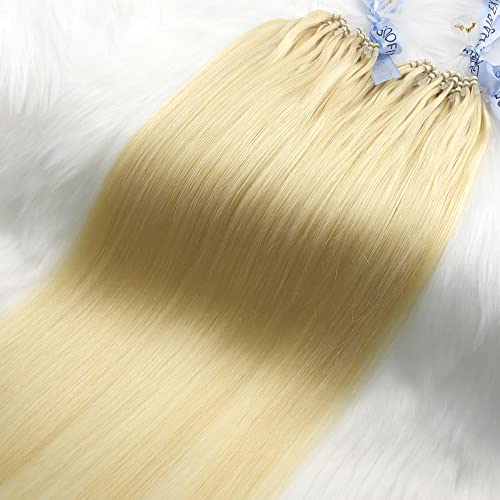 GOOFIT Haarverlängerung mit Mikroschlaufen, Remy-Echthaar, Doppel-Ringe, 1 g/Strähne, 50 Stück, 45,7 cm, #613 Bleach Blonde