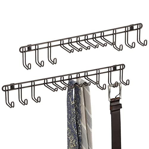 mDesign 2er-Set Hakenleiste für die Wand – praktischer Krawattenhalter bzw. Gürtelhalter aus Metall zur Wandmontage – für Tücher, Taschen und Accessoires – bronze