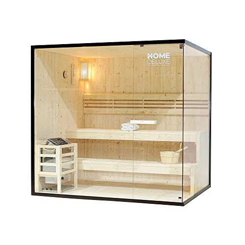 Home Deluxe - Traditionelle Sauna - Shadow - Größe XL - 200 x 150 x 190 cm - hochwertiges Fichtenholz, inkl. Ofen, Saunazubehör I Dampfsauna Aufgusssauna Finnische Sauna für 5 Personen