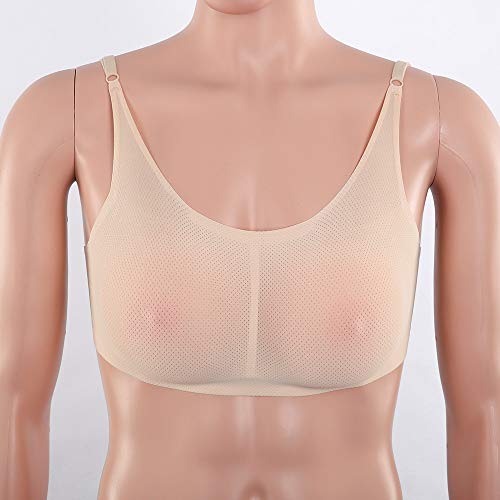 Silikon Gefälschte Brustprothesen Enhancer Mesh Durchsichtige Mastektomie Prothese Brüste Bhs Set für Crossdresser Transgender,Natural,4XL/EECup