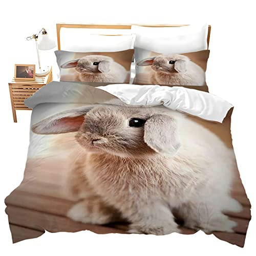 MAQUE Bettwäsche 135x200 Graues Kaninchen Bettwäsche Sets mit Reißverschluss Flauschige Mikrofaser Bettbezug 135x200 und 2 Kissenbezug 80x80