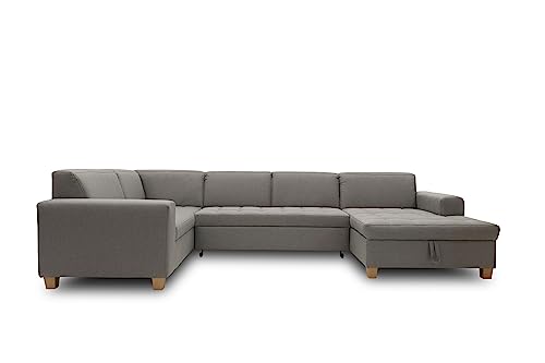 DOMO. collection Wohnlandschaft, Sofa mit Schlaffunktion, Couch, Polstergarnitur, Moderne U-Form, hellgrau, 162 x 333 x 199 cm