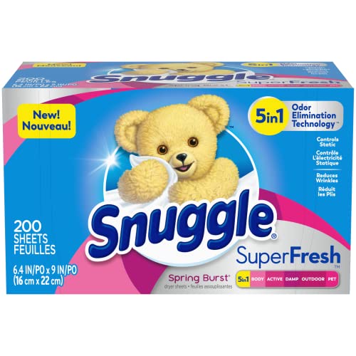 Snuggle Plus SuperFresh Weichspüler-Trockner-Bettwäsche mit statischer Kontrolle und geruchshemmender Technologie, Frühlingsbrust, 200 Stück